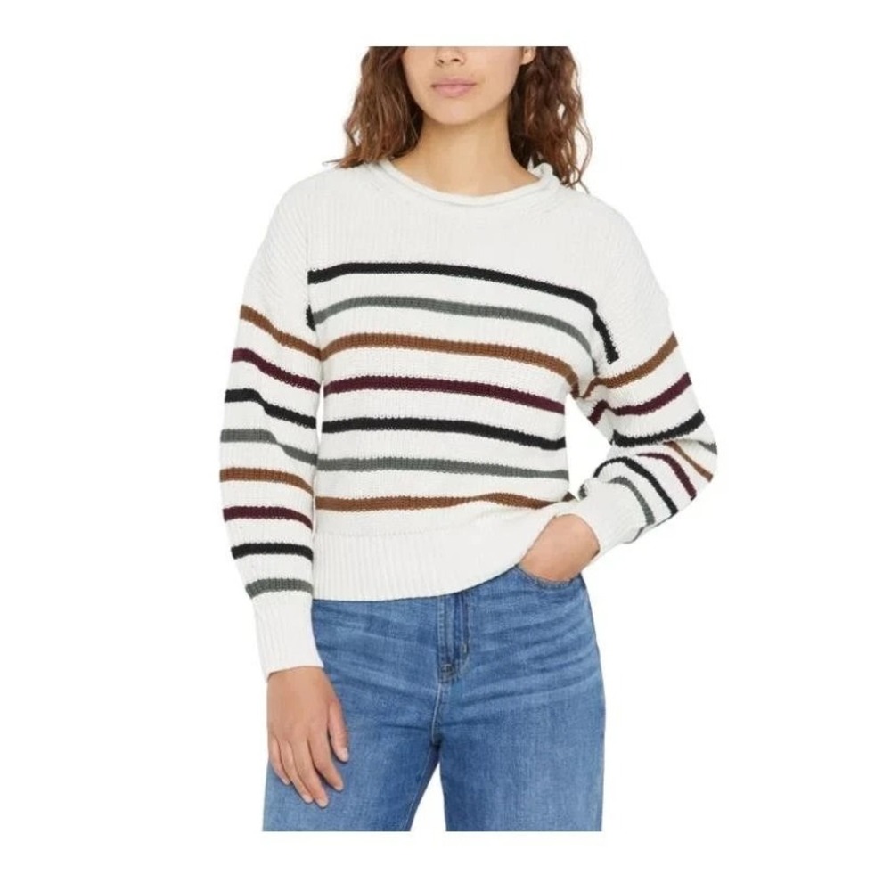 Gap Womens Crewneck Sweater Roll Neck White Multi Color Striped Cotton Small